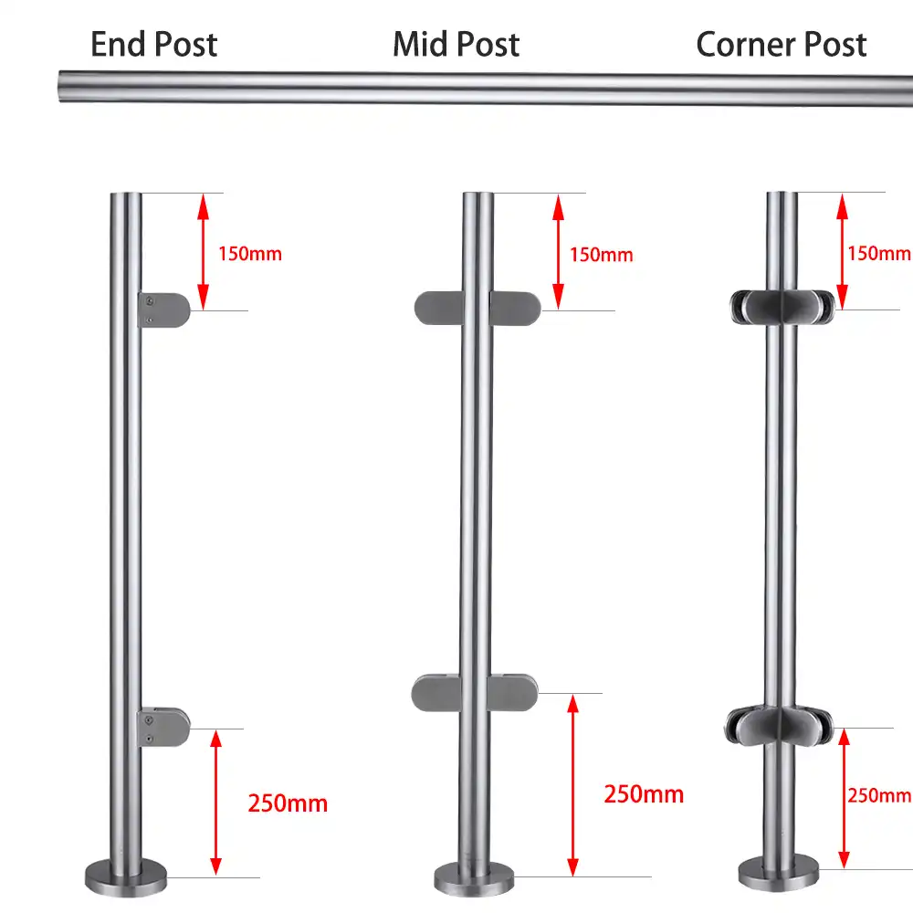 Mid Post 1100mm Stainless Steel Balustrade Railing 900mm//1100mm Post Grade Glass Clamps Fencing Home