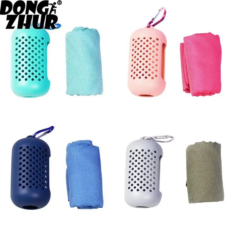 

Travel Foldable Mini Towel Portable Hiking Camping Quick Dry Towel with Silicon Case Outdoor Tool Sports Face Hand Towel
