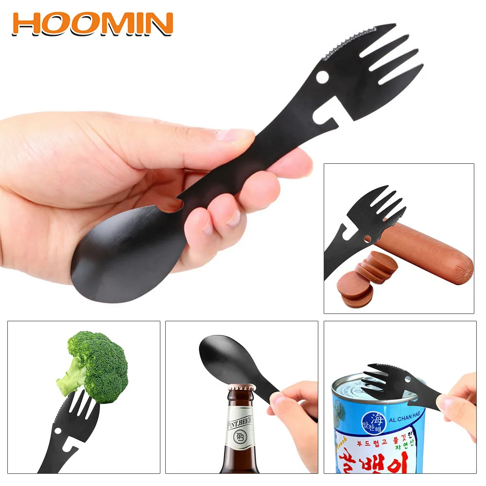 

HOOMIN Stainless Steel Fork Spoon Tourist Camping Bottle Opener Can Opener Portable Multi-function Outdoor Tableware