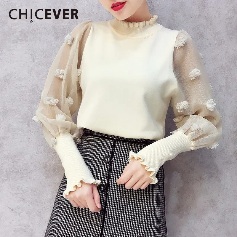 CHICEVER 2018 Spring Knitted Pullovers Female Sweater For Women Top Patchwork Mesh Lantern Sleeve Sweaters Jumper Clothes Casual CHICEVER 2018 Spring Knitted Pullovers Female Sweater For Women Top Patchwork Mesh Lantern Sleeve Sweaters Jumper Clothes Casual