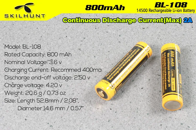 Skilhunt BL 108 14500 800mAh AA защищенная батарея|Портативные осветительные приборы| |