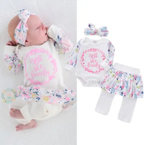 

Toddler Baby Girl Kids Long Sleeve Cute Outfits Romper Top+ Pants Clothes 3Pcs