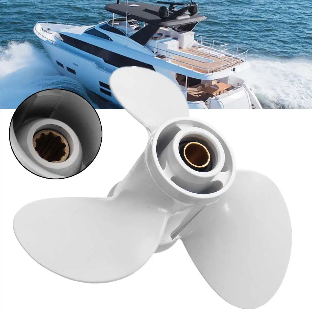 

664-45954-01-EL Aluminium alloy 9-7/8 x 12 Marine Outboard Propeller For Yamaha 20-30HP R Rotation 10 Spline Tooth 3 Blades