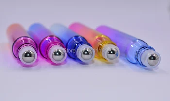 

600pcs/lot Colorful 10ml 1/3oz Roll On Glass Perfume Bottle Liquid Fragrances Essential Oil bottle Stainless steel Roller Ball