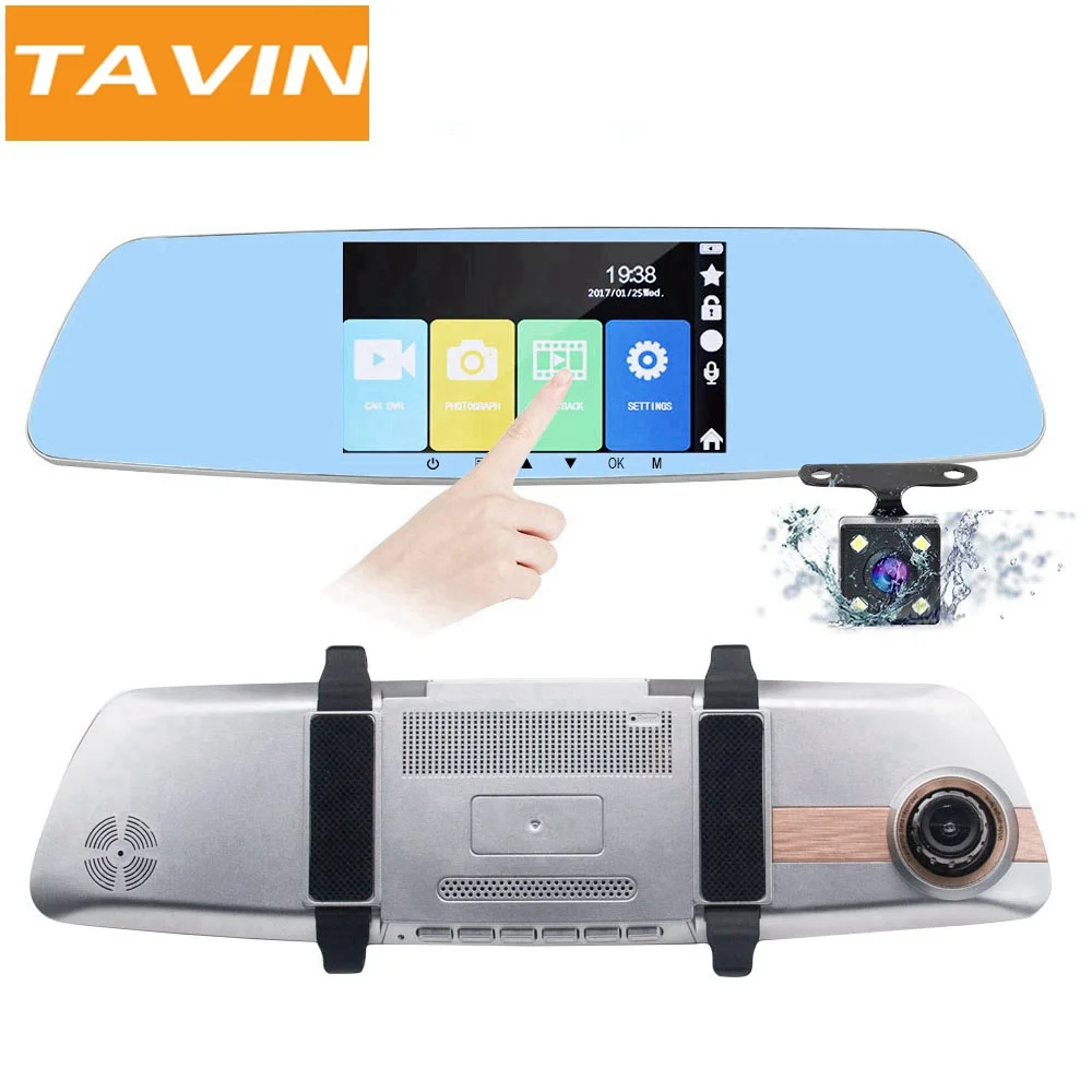 TAVIN Car camera recorder Dash cam 5 inch touch auto camera screen full hd 1080P Rearview mirror Car dvr with rearview camera