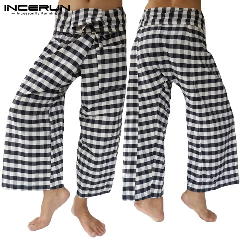 Big 3XL Plaid Wide Legs Pants Casual Pants Thai Fisherman