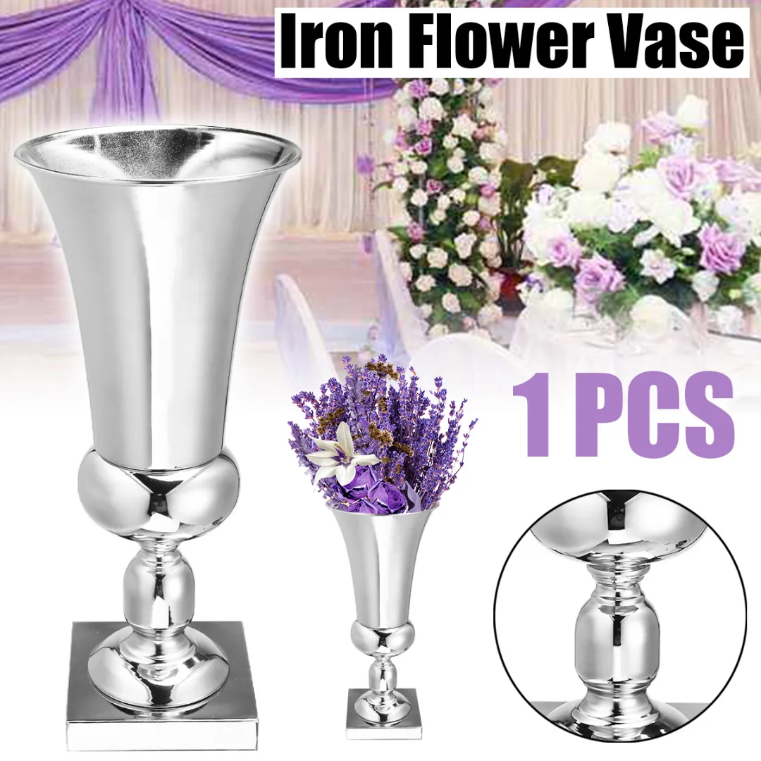 43cm Large Silver Iron Flower Vase Wedding Table Decor Flower