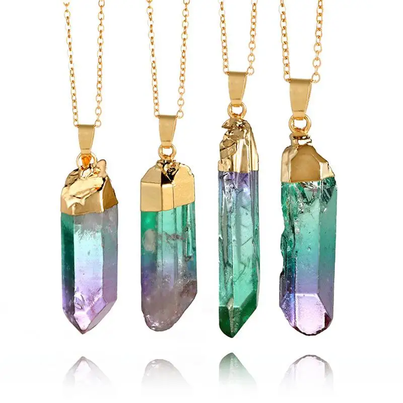 

1pcs Natural Crystal Chakra Rock Necklace Women Fashionable Simple Quartz Pendant Necklace For Women Color Stone Random Color