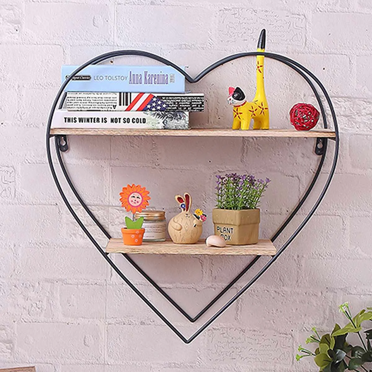 NEW Native Heart Shaped Peach Iron And Wood Wall Bookshelf Shelf Wall