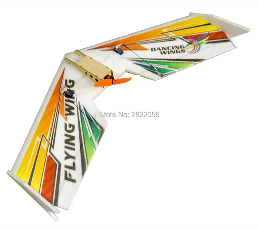 Aile du mini avion RC Rainbow montrant les motifs arc-en-ciel et la structure légère.