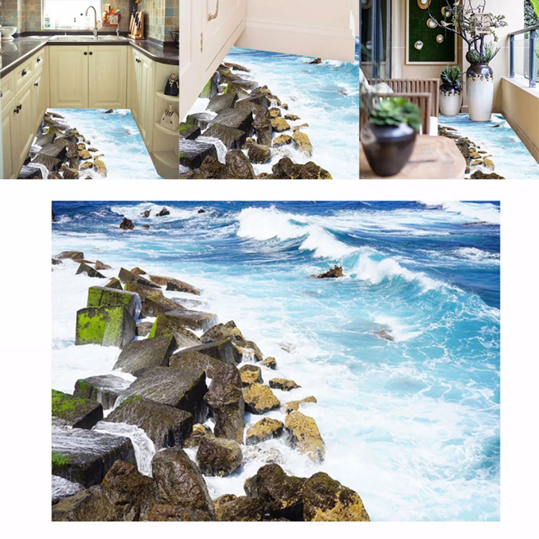 

JX-LCLYL 3D Removable Beach Stone Floor Wall Sticker Mural Decals Vinyl Art Room Decor