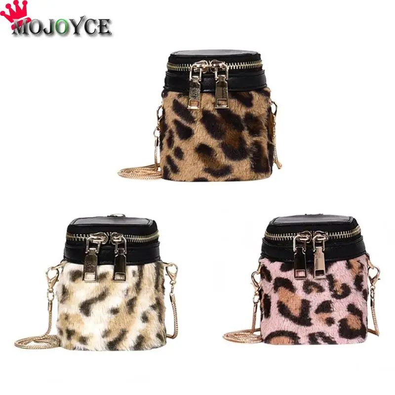 

Fashion New Women Chain Sling Crossbody Bag Leopard Casual Plush Girls Mini Shoulder Box Bags