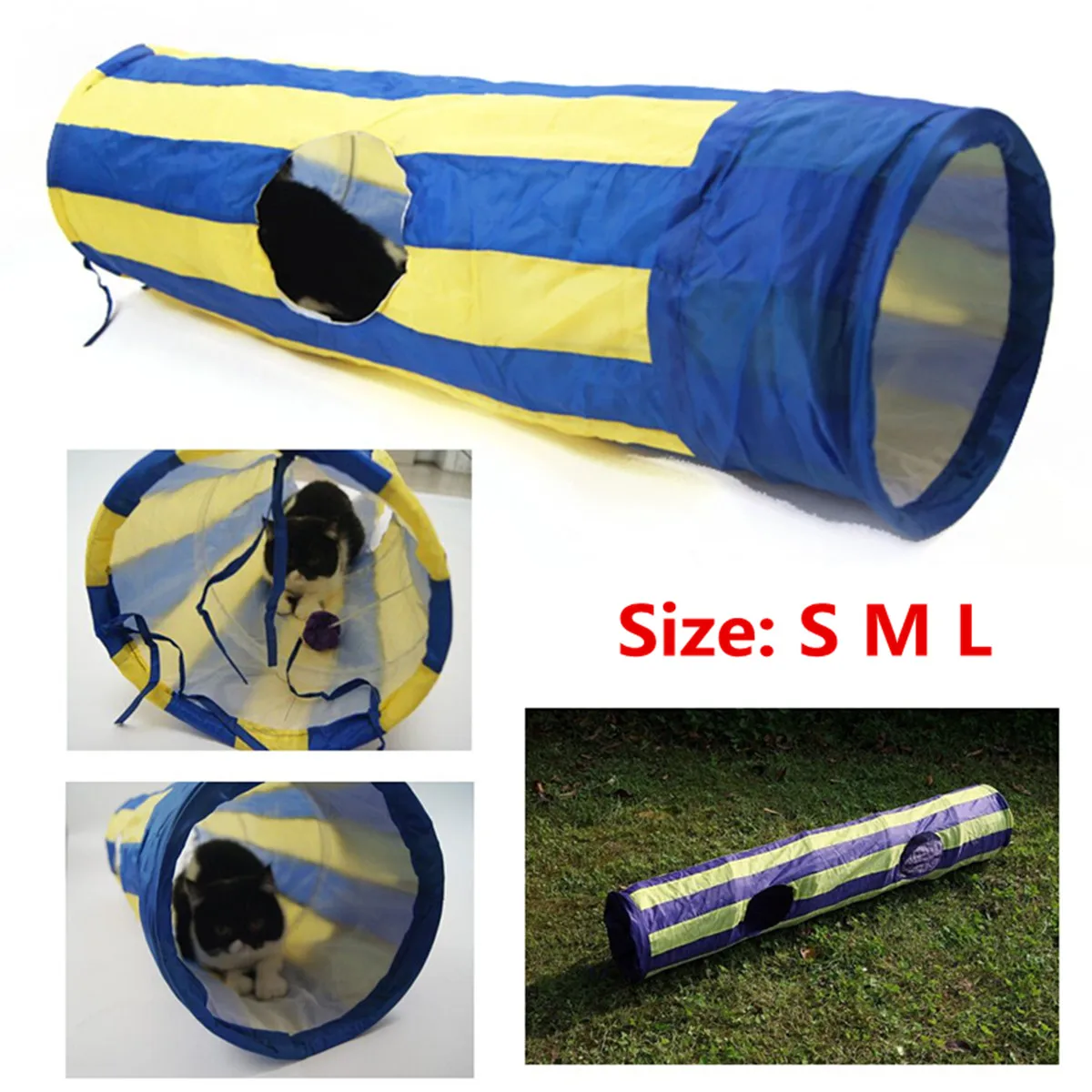 Pet Tunnel Long 2 Holes Cat Puppy Rabbit Teaser Funny Hide Tunnel Toys With Ball Collapsible Oxford Cat Tunnel Tents SML