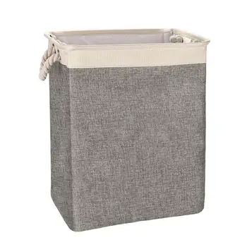 

Foldable Cotton Linen Square Hamper Storage Basket Storage Basket Glass Fiber Tube Support Cotton Rope Laundry Basket