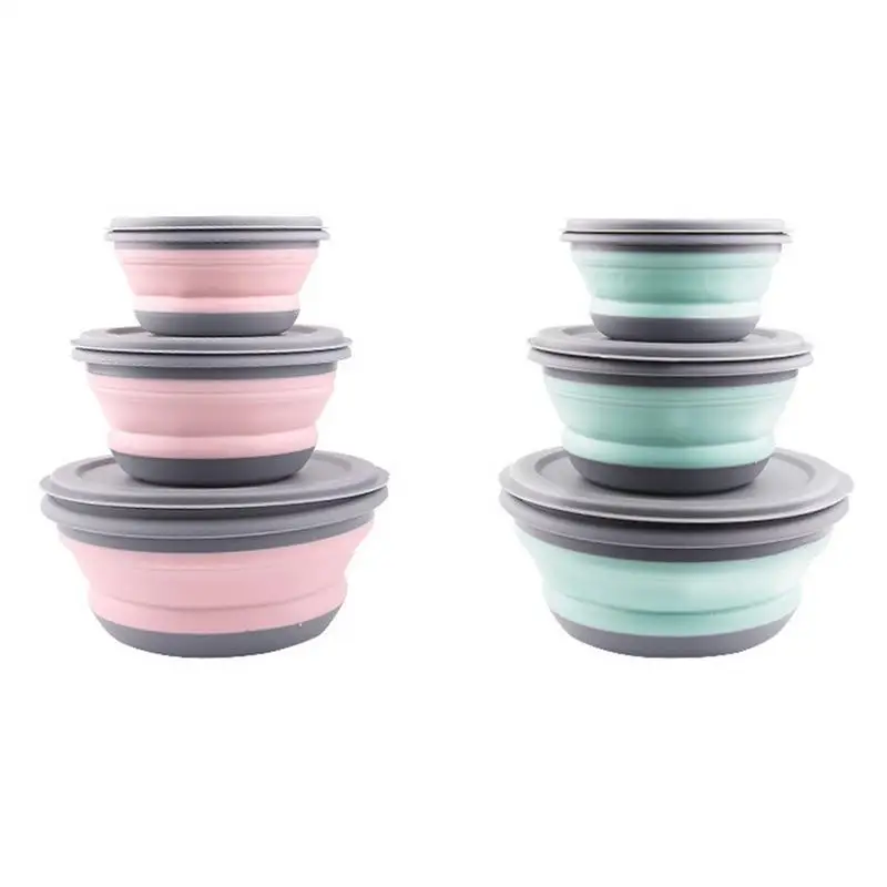 

3PCS/set Bowl Sets Silicone Folding Lunch Box Folding Bowl Portable Silicone Folding Bowl Foldable Salad Bowl With Lid