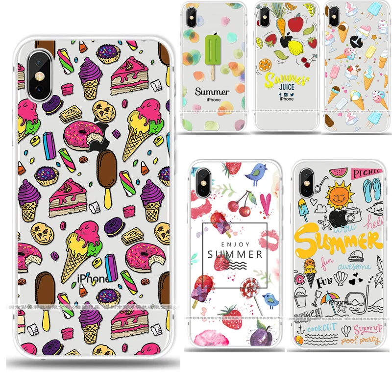 

Lovely Summer Fruit Ice Cream TPU For Iphone 7 Case Cartoon Thin Coque For IPhone 8 SE 6 6S 7 Plus 8 Plus X Transparent Cases