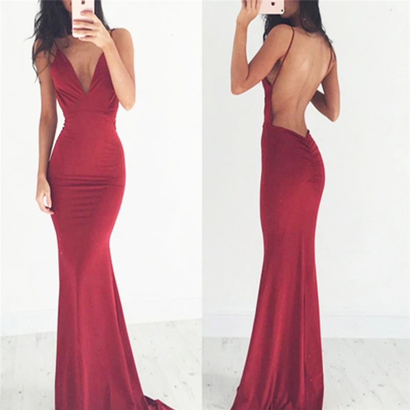 

Womens Strappy Backless Sexy Bodycon Slim Dress Female Solid Deep V Neck Long Dress Formal Party Cocktail Clubwear Dresses New