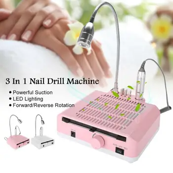 

3 IN 1 Nail Art Equipment 30000RPM Drill Pen Dust Collector LED Light Manicure Tool Kit