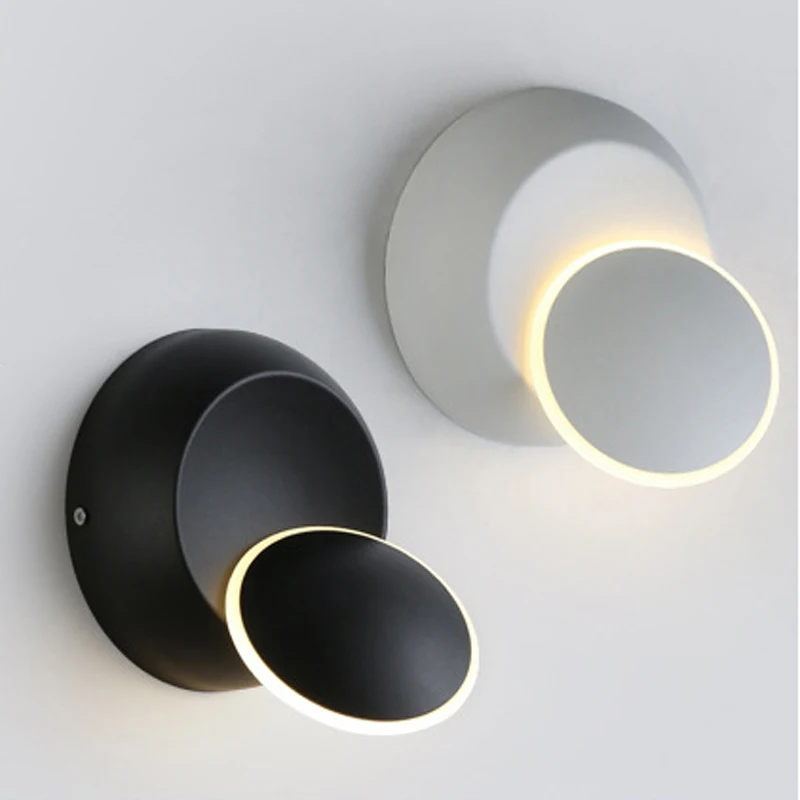 

360 degree rotation Led wall lamp modern Nordic white Black wall light creative living room bedroom bedside aisle led round lamp