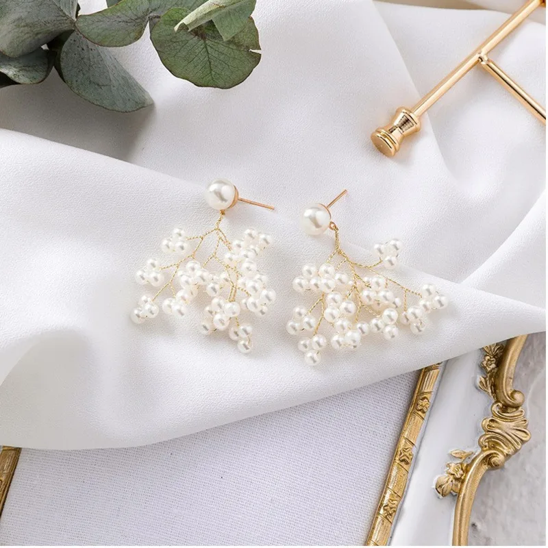 

Recent Design Minimalism Gold Color Long Branches Pearls Earrings For Women Chic Blossom Pearl Flower Tree Earrings