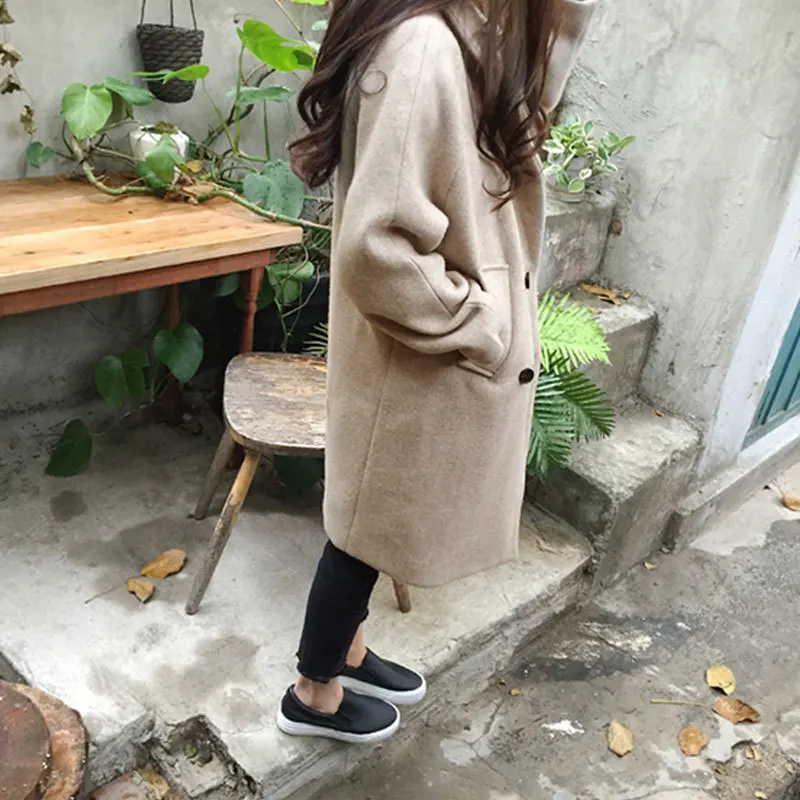 2019 Thin Wool Blend Coat Women Long Sleeve Turn-down Collar Outwear Jacket Female Casual Autumn Winter Elegant Overcoat Coats