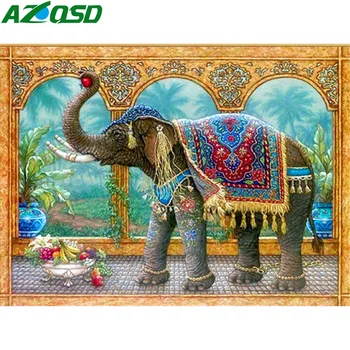 

AZQSD Full Round Drill Diamond Painting Cross Stitch Animal Handicraft Gift Diamond Embroidery Mosaic Elephant Living Room Decor