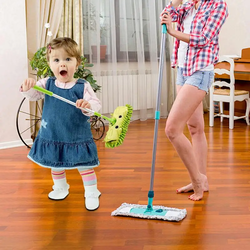 Child Mop Broom Dustpan Set Baby Mini Sweeping House Cleaning Toys Set Telescopic Tablet Drag Pretend Play