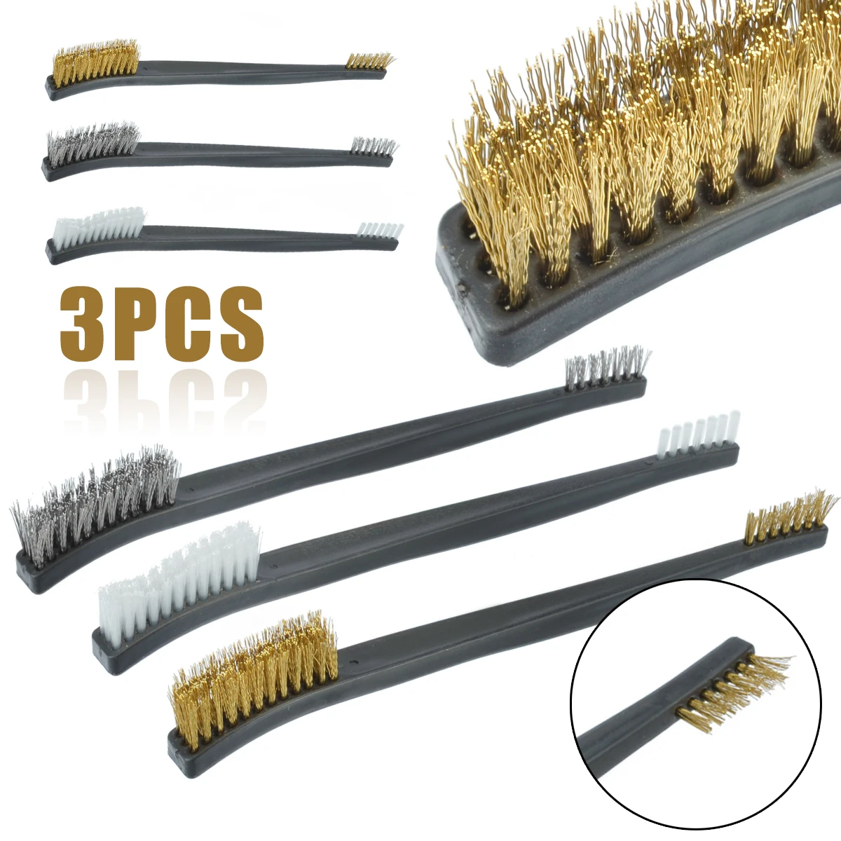 Buy 3pcs/set Stainless Steel Mini Wire Brush Set Brass