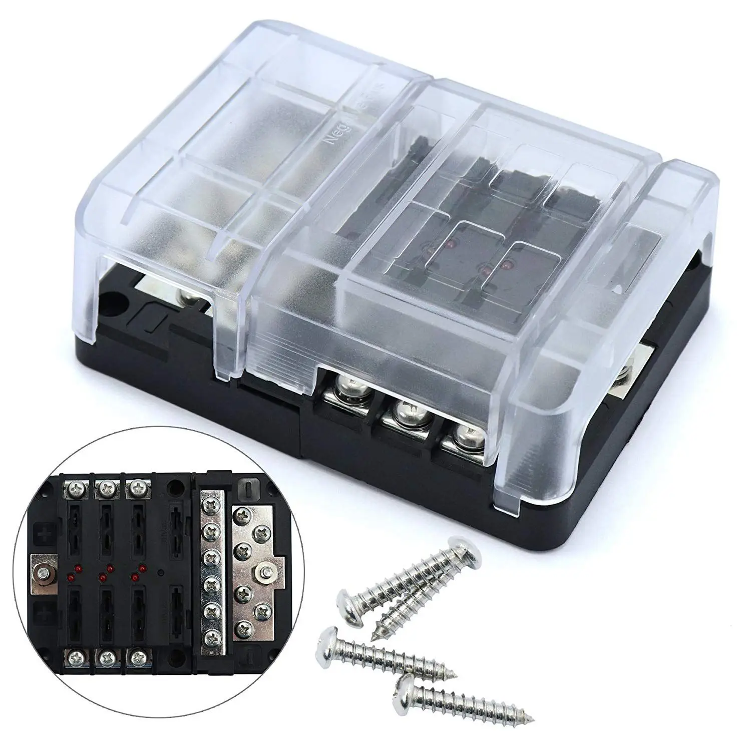 

6 Way DC32V 100A Blade fuse blocks screw terminals with 12P negative busbar
