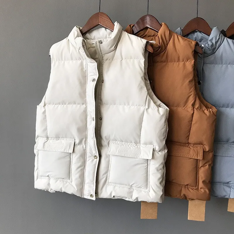 Gilets Manteaux Solide Parkas Hiver marron Décontractés Noir Femmes Gilet Montant 2018 Court Amples blanc bleu Manches Épaississement Automne Col Nouvelles Sans xZ7ZXqv