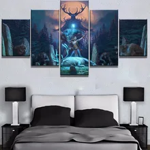 5 Piece Canvas Art Elder Scrolls V Skyrim Wolf Deer Moon Game Paintings on Canvas Wall Art for Home Decorations Wall Decor wall art wolf howl print canvas paintings