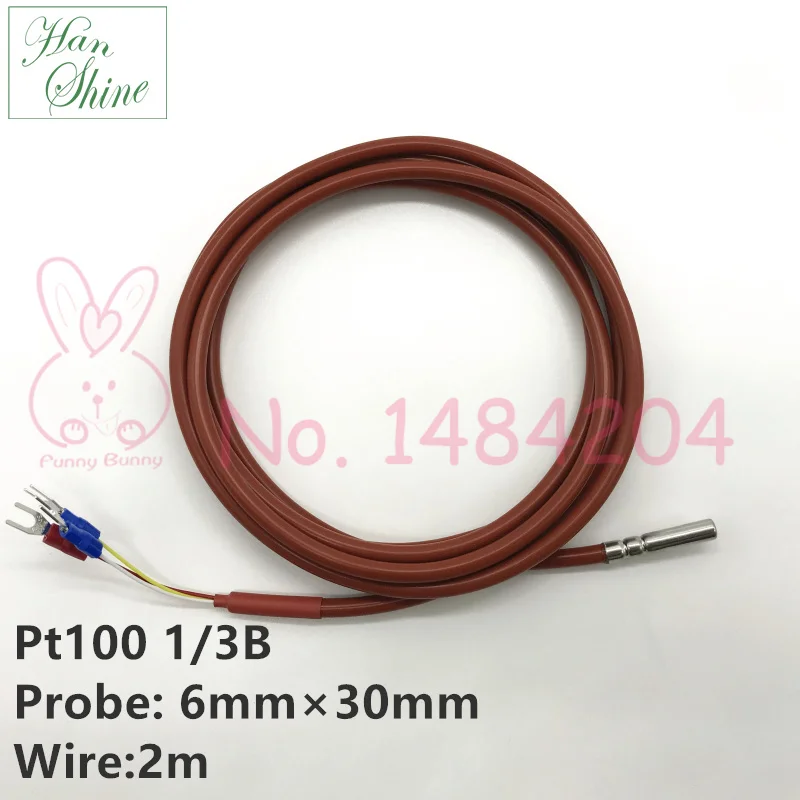 

High Accuracy PT100 1/3 B Temperature Sensor 6mm*30mm Probe 3 Wire 2m Silicone Wire Waterproof Oil-Proof Up to 400C