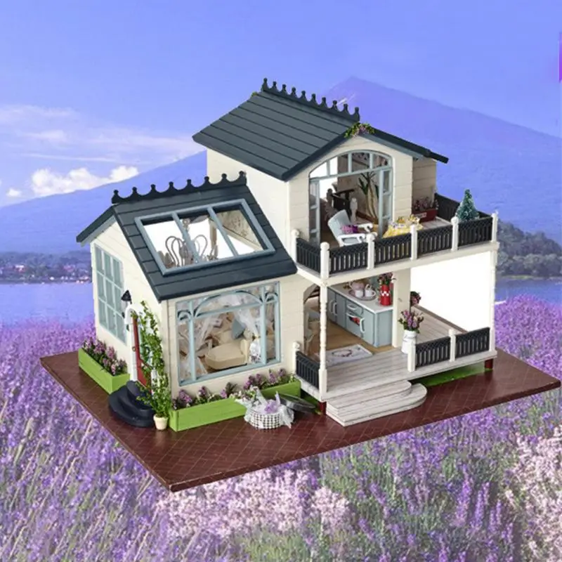 

DIY Wooden Dolls House Handcraft Mini Kit Provence villa Model Furniture Voice controller Music box for child Christmas toy