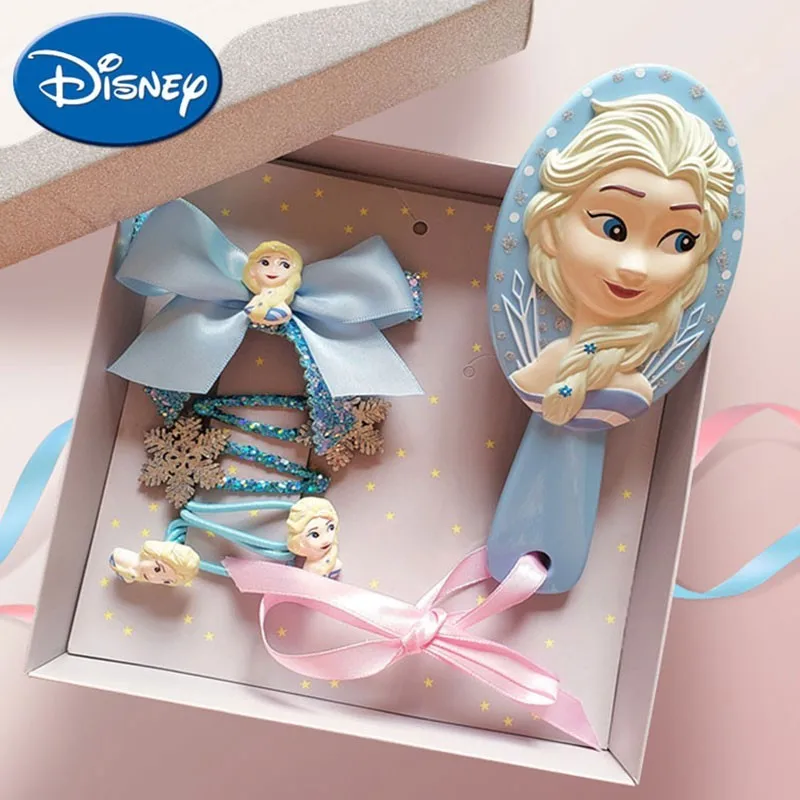 Disney Comb Princess Air Cushion Comb Set Cartoon 3D Stereo Frozen Elsa Ariel Comb Girl Headwear Hair Ring Accessories Set