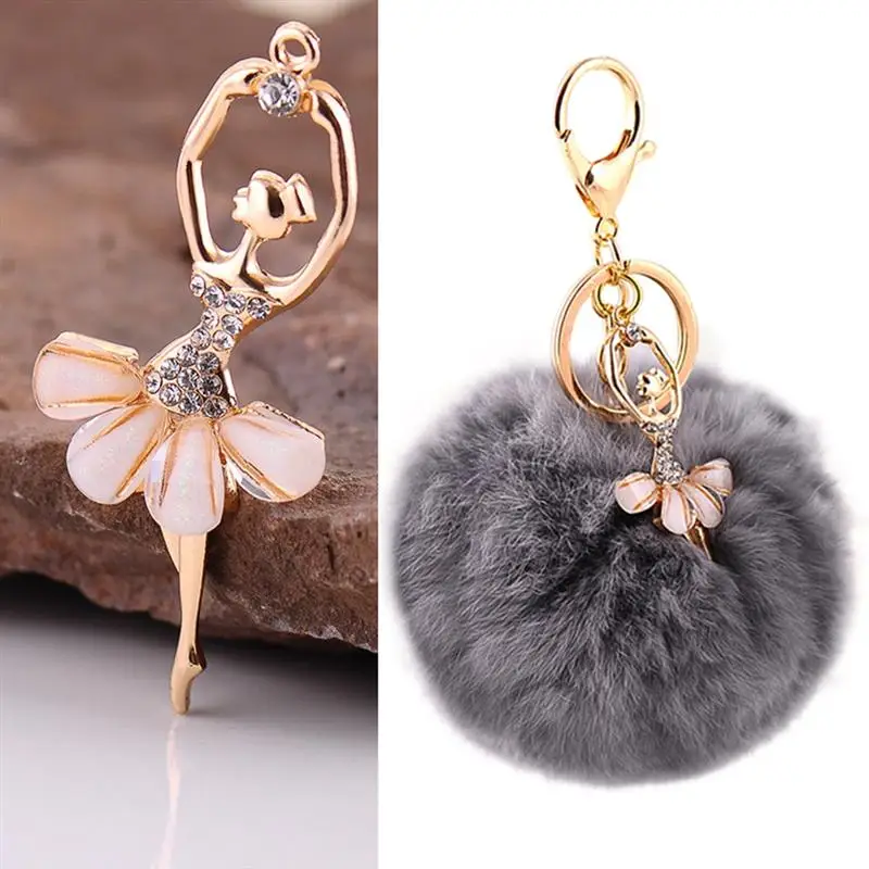 

VORCOOL Fake Rabbit Fur Ball KeyChain Creative Ballet Angel Girl Durable KeyChain Key Rings for Women Key Car