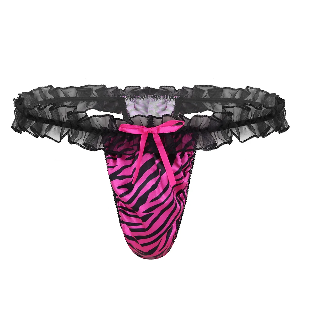 

Mens Sissy Lingerie Satin Panties Gay Underwear Soft Fabric Stripe Low Rise High Cut Ruffled Frilly Bikini Briefs Underwear