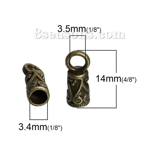 Tapas de extremo de cordón para joyería collar pulsera cilindro bronce antiguo tallado (se adapta a Cordón de 3,5mm) 14mm x 5,5mm,100 Uds Tapas de extremo de cordón para joyería collar pulsera cilindro bronce antiguo tallado (se adapta a Cordón de 3,5mm) 14mm x 5,5mm,100 Uds