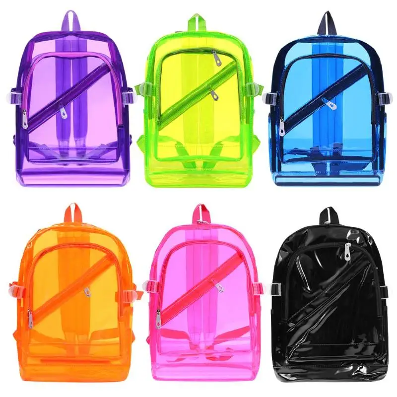 

Unisex Waterproof PVC Clear Backpacks Teen Hologram Shoulder Schoolbags Women Men Girls Solid Bright Transparent Backpack