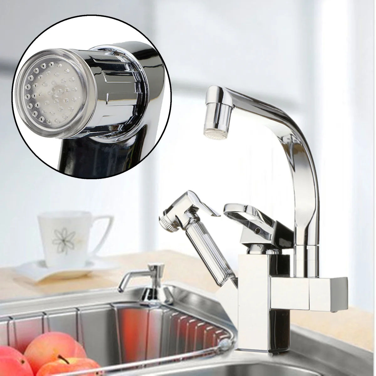 

New LED Pull Out Swive l Spout Tap Nickel Home Kitchen Basin Sink Faucet Mixer Spray Kitchen Faucets Water Treatment Appliances