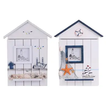 

Mediterranean Style House Shape Wooden Key Box Wall Hanging Keys Holder Storage Box Organizer Pendants Ornaments Crafts Home