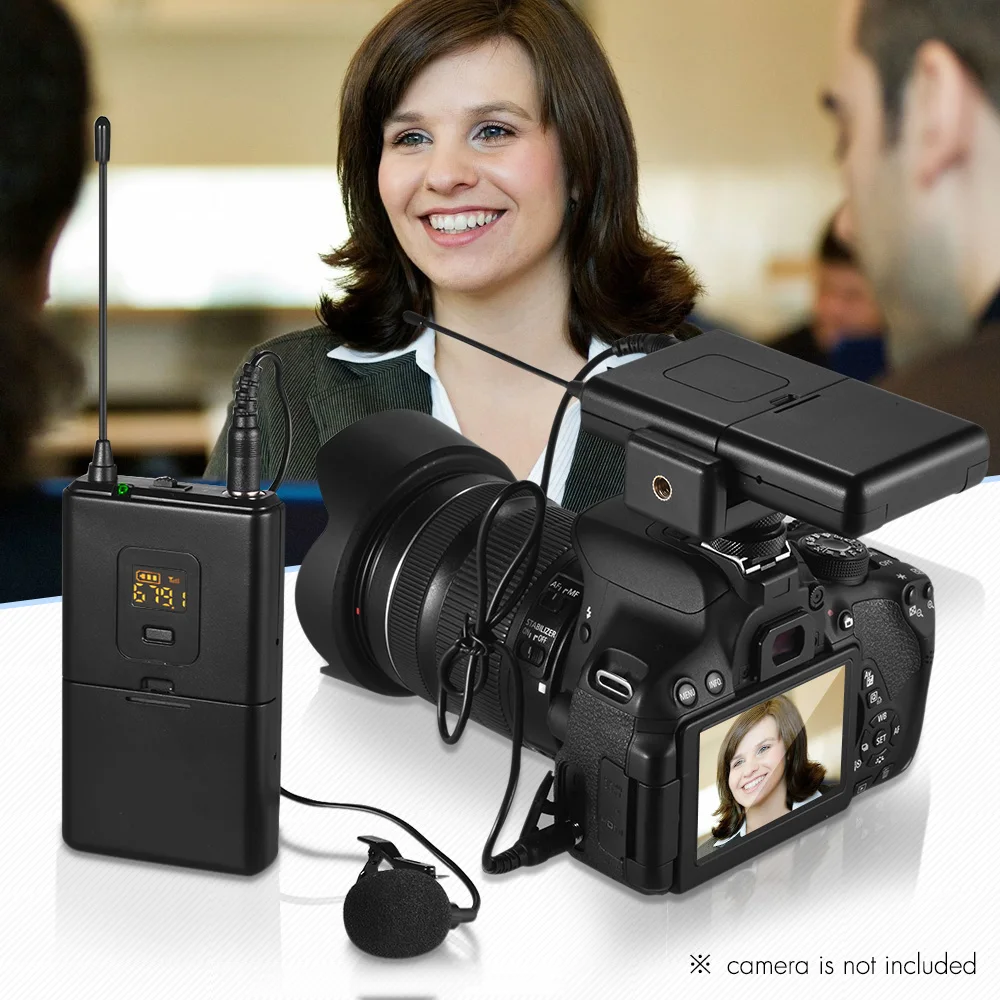 UHF беспроводной микрофон системы передатчик+ приемники набор с петличный нагрудный микрофон с DSLR камеры смартфон для видео интервью
