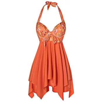 

Wipalo Summer Daisy Printed Backless Handkerchief Women Sets Empire Waist Halter Two Piece Sets Push Up Floral Beachwear