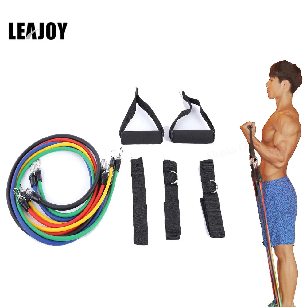 LEAJOY 11pcs/set Latex Tubing Expanders Exercise Tubes Strength Resistance Bands Pull Rope