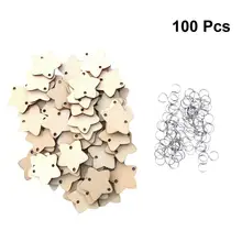 100 шт кусочков натурального дерева, проволочное кольцо, сделай сам, деревянная деталь, звезда, Декор, висячие украшения, товары для дня рождения, вечеринки, свадебные украшения