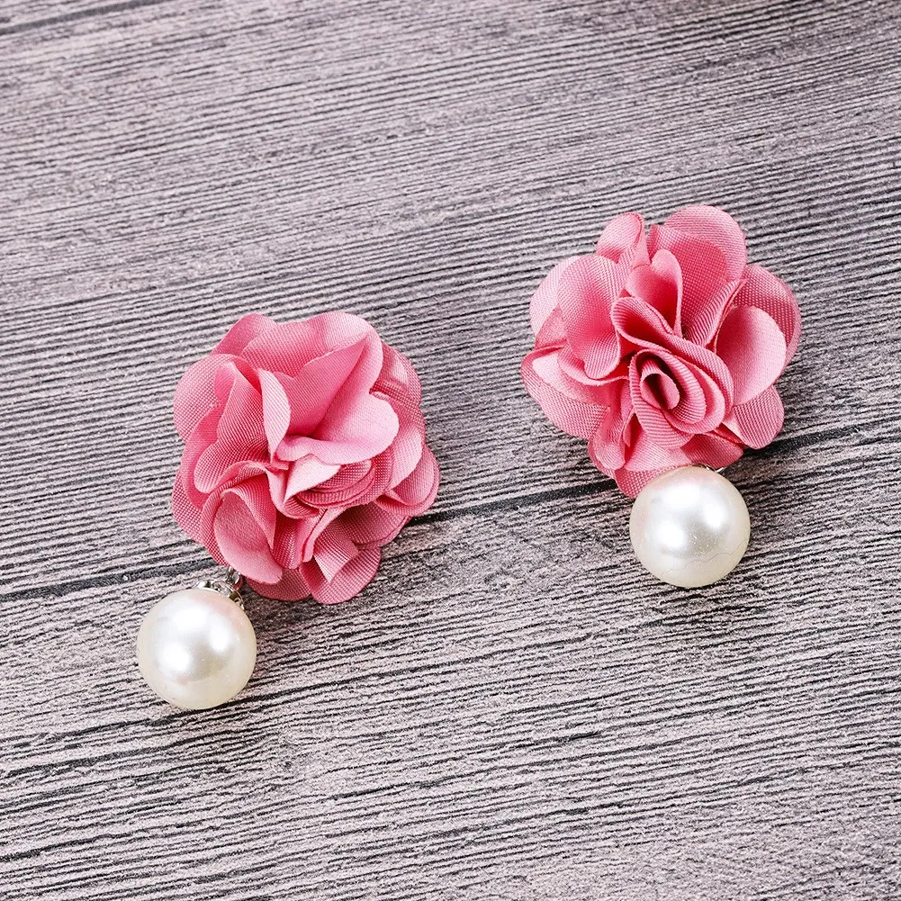 

Vintage Handmade Style Simulated Pearl Beads Flower Drop Earrings Elegant Japan Korean Fashion Women Jewelry