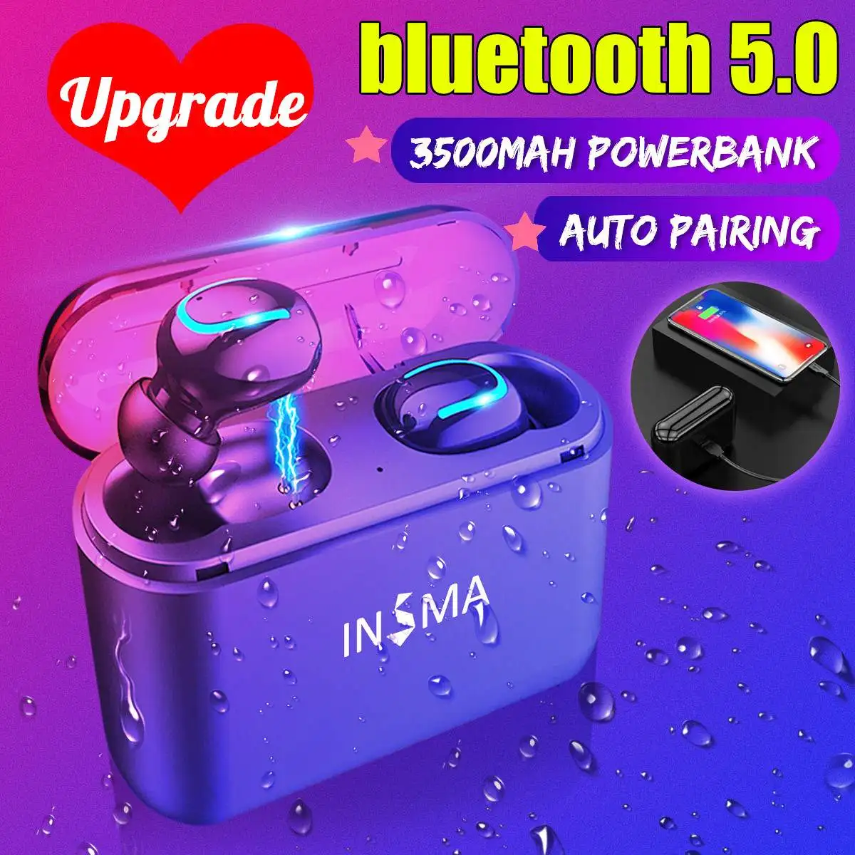 

INSMA VFM-1 TWS bluetooth 5.0 Earphones 3500mAh Power Bank CVC8.0 Noise Cancelling Stereo Headphone Wireless Earbuds TWS Headset
