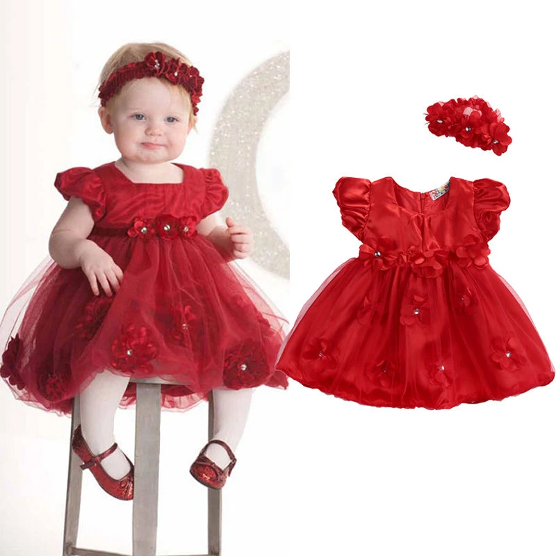 Vestido Rojo de princesa niña recién nacida, con para tutú de fiesta, cumpleaños, boda, navidad|Vestidos| -