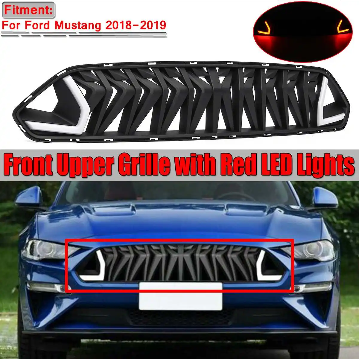 

New Car Front Bumper Grille Grill With White/Red LED Lights For Ford For Mustang 2018 2019 Grill For Mustang For Armor Style