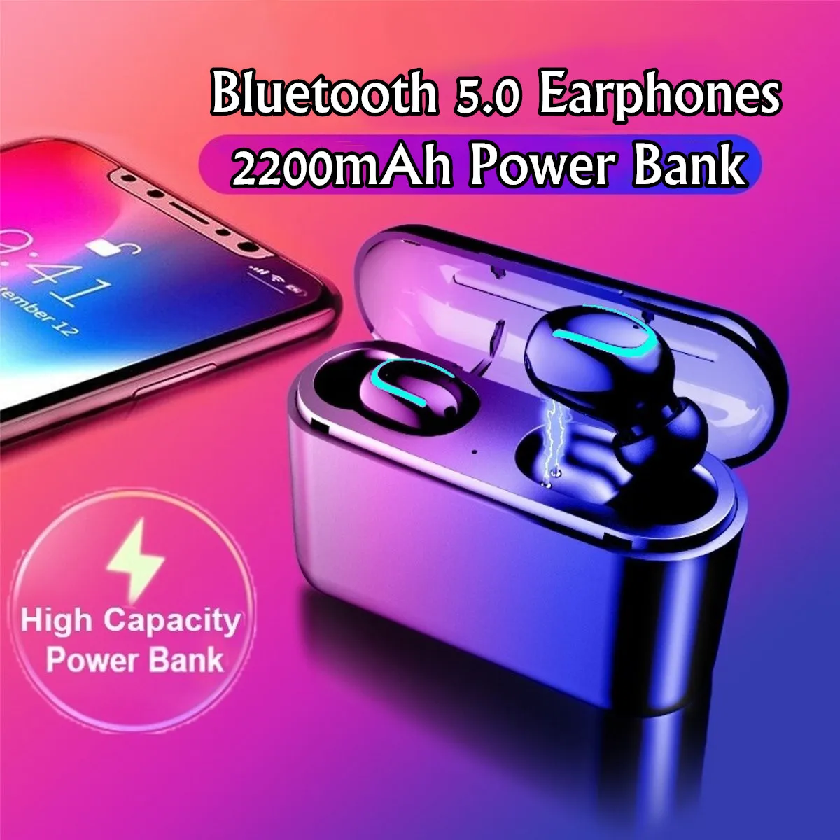 

bluetooth 5.0 Earphones TWS Wireless Blutooth Earphone Handsfree Sports Earbuds Charger Phone Power Bank