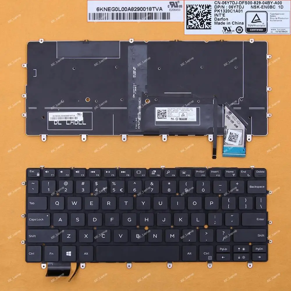 Eua Inglês Qwerty Teclado para Dell Xps 13 9370 Portátil Retroiluminado sem Moldura 0k2ncp Win8 Preto Novo